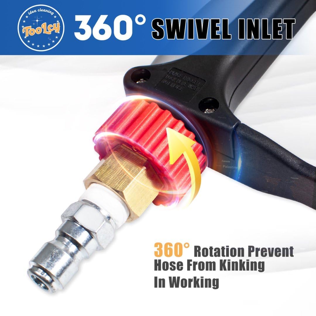 TOOLCY Pistolet do myjki wysokociśnieniowej z przedłużką, pistolet myjki o dużej mocy z obrotową wtyczką 3/20.3 cm i męskim montażem M22-14 mm, zakrzywiona różdżka 1/10.2 cm do mycia samochodu,