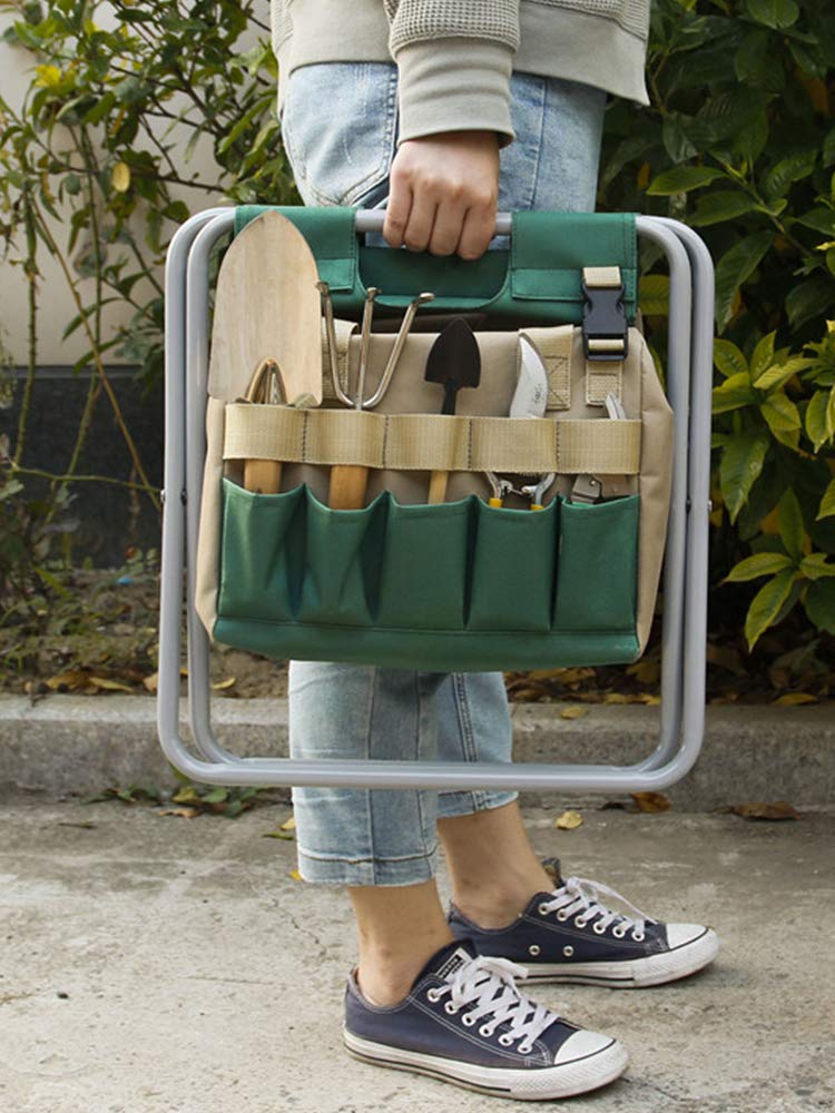 Haofy Tabouret Pliant pour Jardin, Camping, Siège Portable Robuste avec Tissu Oxford 600D, Kaki, Vert foncé, pour Le Travail dans la Cour, la Pêche, la Randonnée, Les Activités de