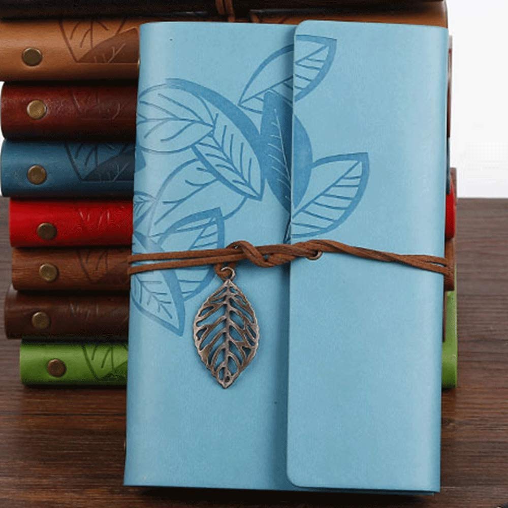 Loose Leaf Writing Books POWERTOOL Leather Cover Notebook Lined Wire Binding Diary Writing Planner Organizer Retro Vintage Notebook (1Pcs-Light Blue) - Image 2