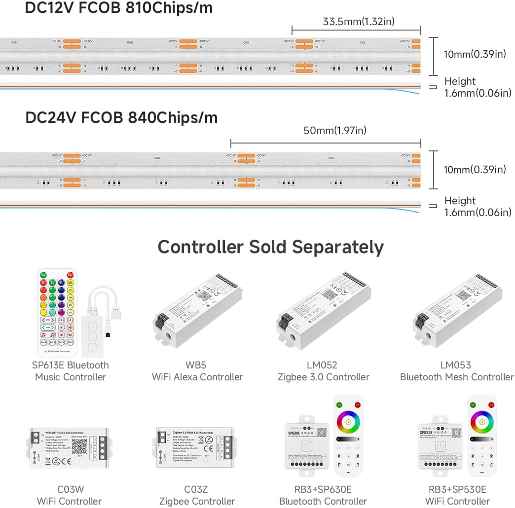 BTF-LIGHTING FCOB COB RGB LED Strip 810LED/m 16.4FT DC12V Color Changing Flexible High Density Uniform Light 10mm Width for Bedroom Home Indoor Decor(No Adapter or Controller) - Image 4