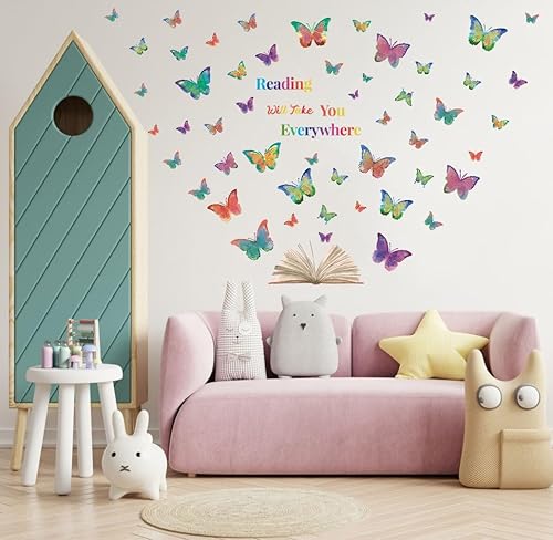 Miniatura 6 de OLMIXA Vinilo decorativo para pared con texto en inglés "Reading Will Take You Everywhere" (La lectura te llevará a todas partes) con cita