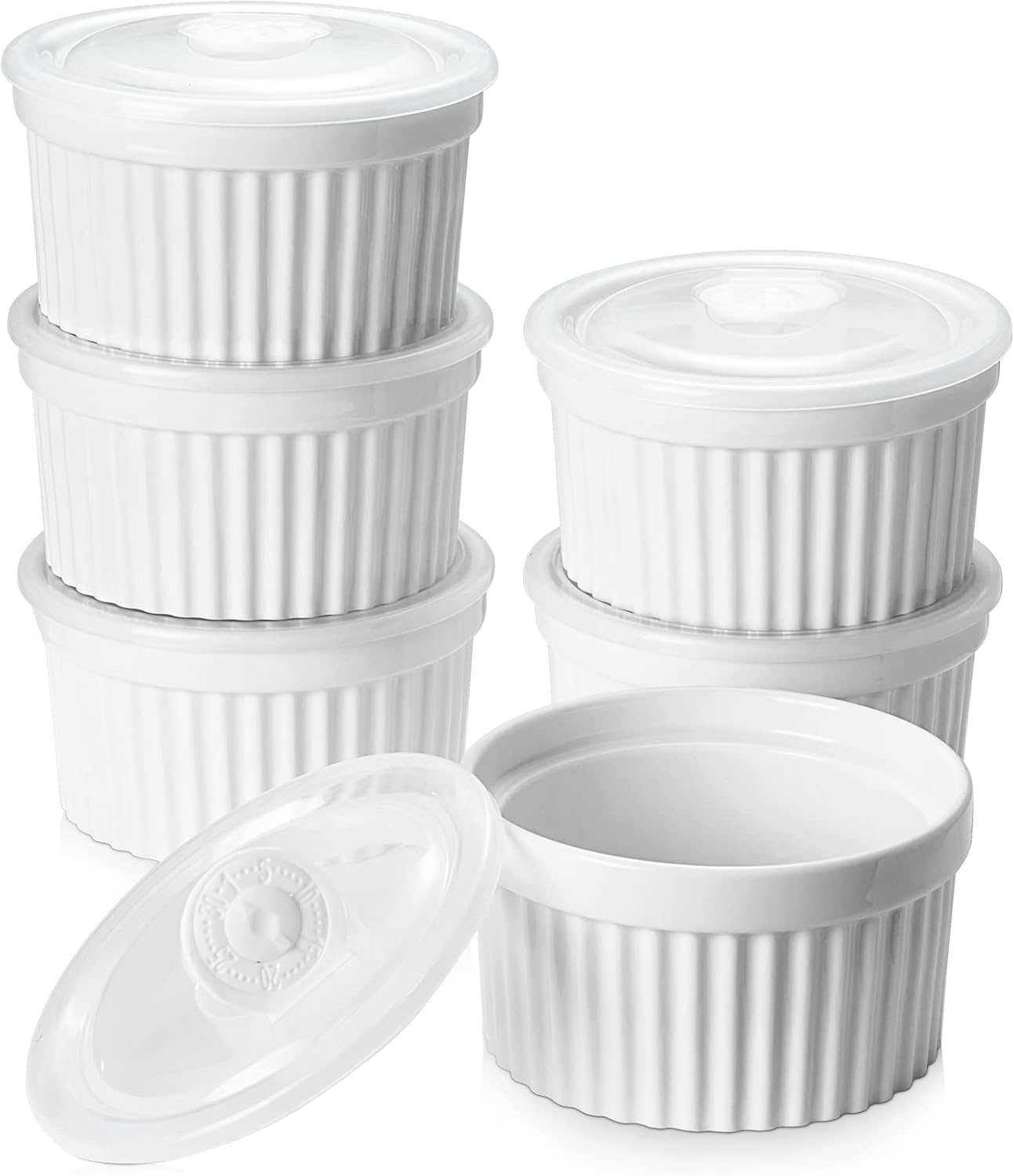 DOWAN 10 oz Ramekins with Lids Oven Safe, Large Creme