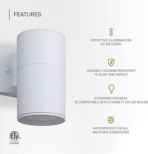 Miniatura 2 de ASD Lámpara de pared cilíndrica redonda de 1 vía, enchufe E26 de 60 W, 120 V, impermeable, compatible con bombillas LEDCFLincandescentes,