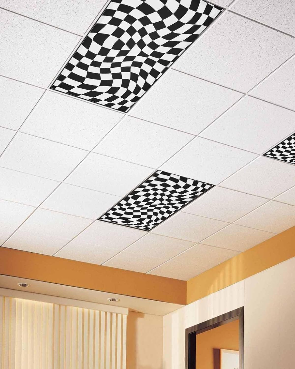 Fluorescent Light Covers for Ceiling Lights Black and White Magnetic Light Filters 4 Pack 4x2 ft Aesthetic Modern Abstract Ceiling Light Cover for Classroom Office School Home Drop Lamp Decor