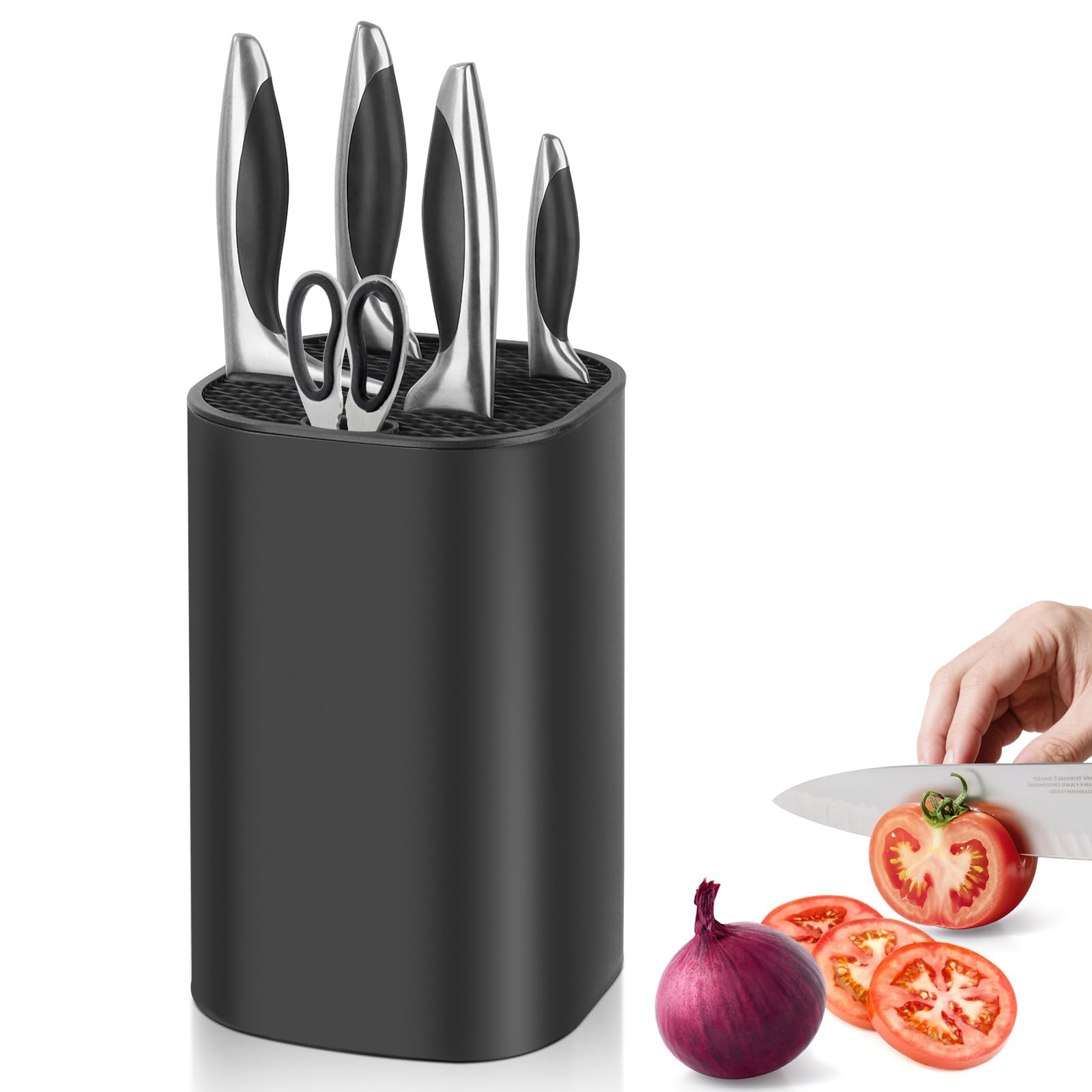 Knife Block Without Knives, Square Knife Holder Detachable Knife Block Holder Safe Storage Chef, Scissors, Slicer, Utility, Paring Knife Holder Kitchen Knives Storage Box Organiser Stand Bar -Black