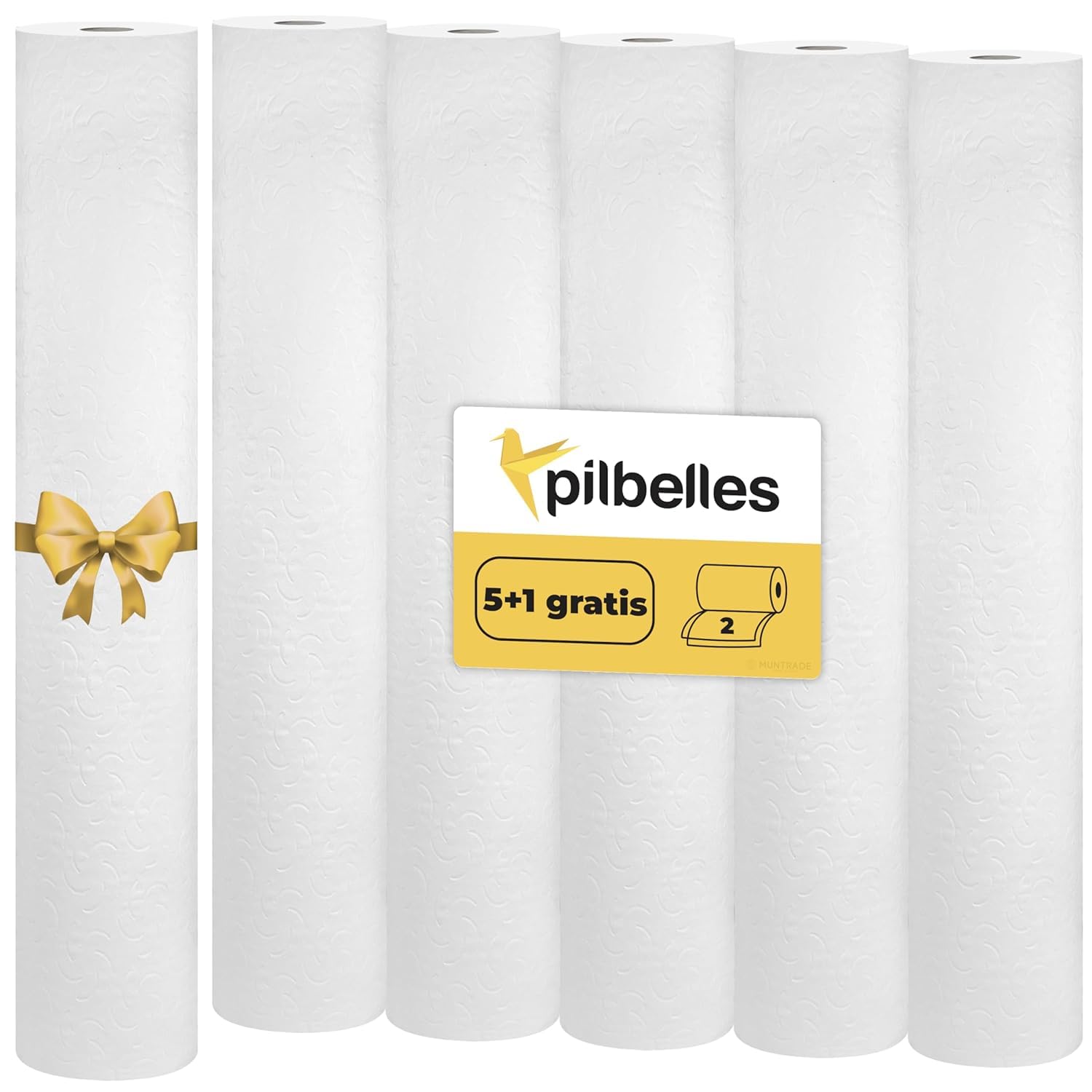 Papel Camilla 100% Celulosa PASTA Doble Capa Precortado 80 cm | 5 Rollos más 1 GRATIS | 56 cm x 50 metros | Papel de Camilla Extrablanco sin Motas...