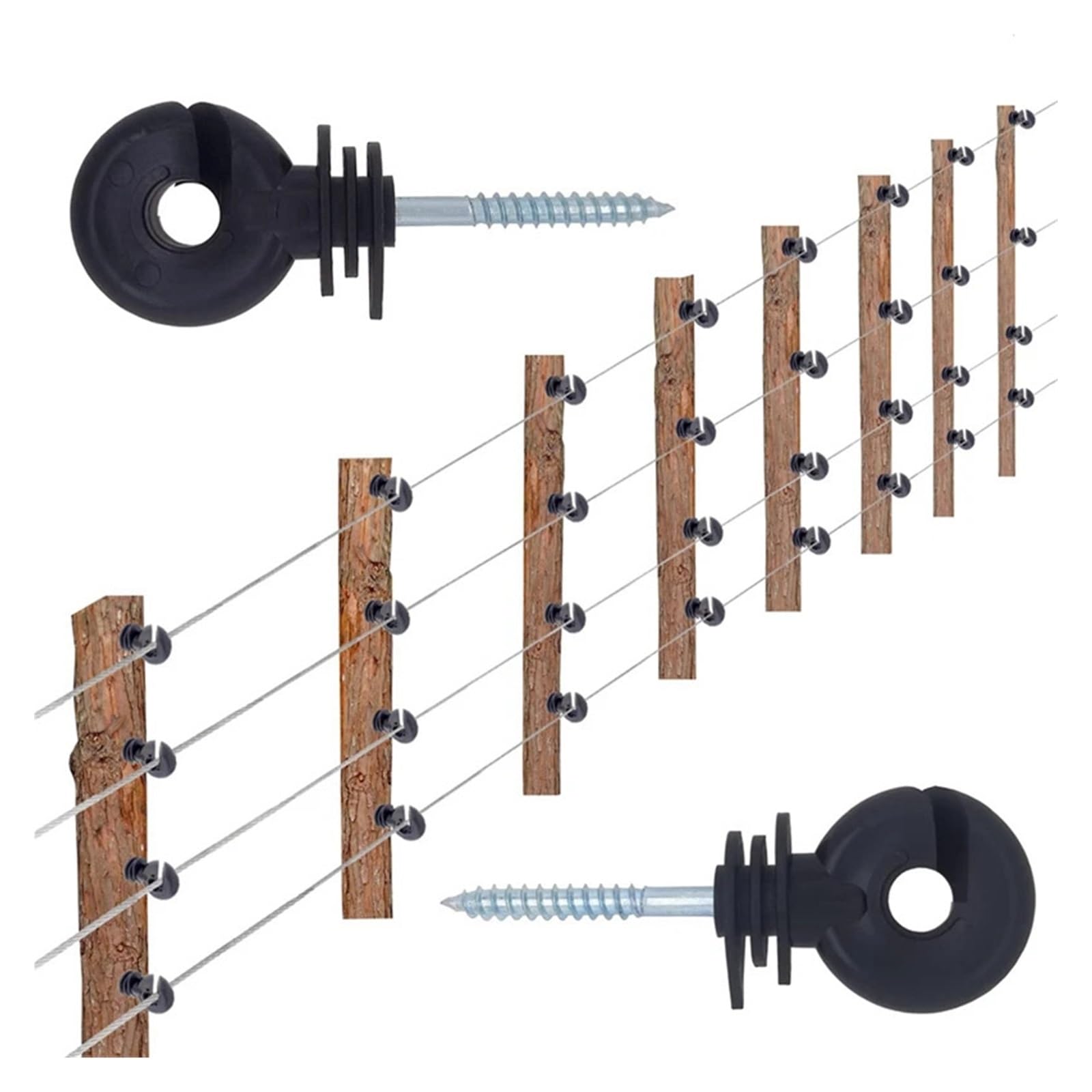 Aislador de Cerca eléctrica, aislador atornillado, Poste de Anillo de Cerca, aislador de Poste de Madera con Herramienta de Enchufe Aislante, 50 Uds.