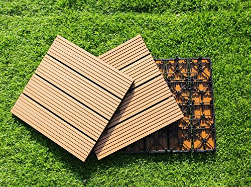 EP Decking Outdoor Living 12 x 12 inch Composite Interlocking Decking Tile with Parallel Design - 11 pack (Brown)