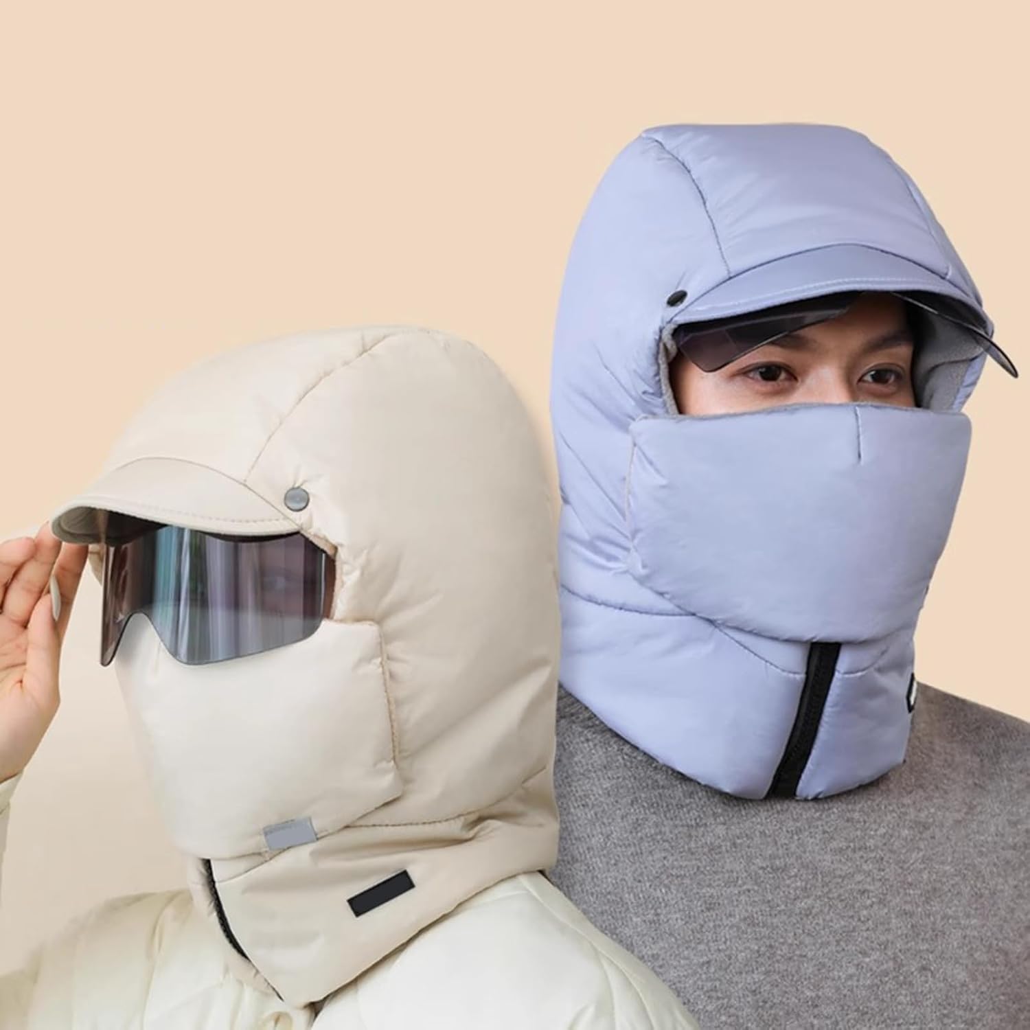 2PCS Winter Windproof Full Cover Balaclava with Glasses, Unisex Adjustable Winter Thermal Ski Mask