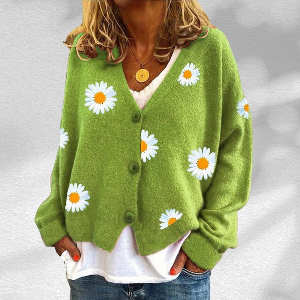 ZOCANIA Floral Sweater Women Knit Cardigan V Neck Button Down Sweaters for Womens Long Sleeve Cardigans Outerwear - Image 2