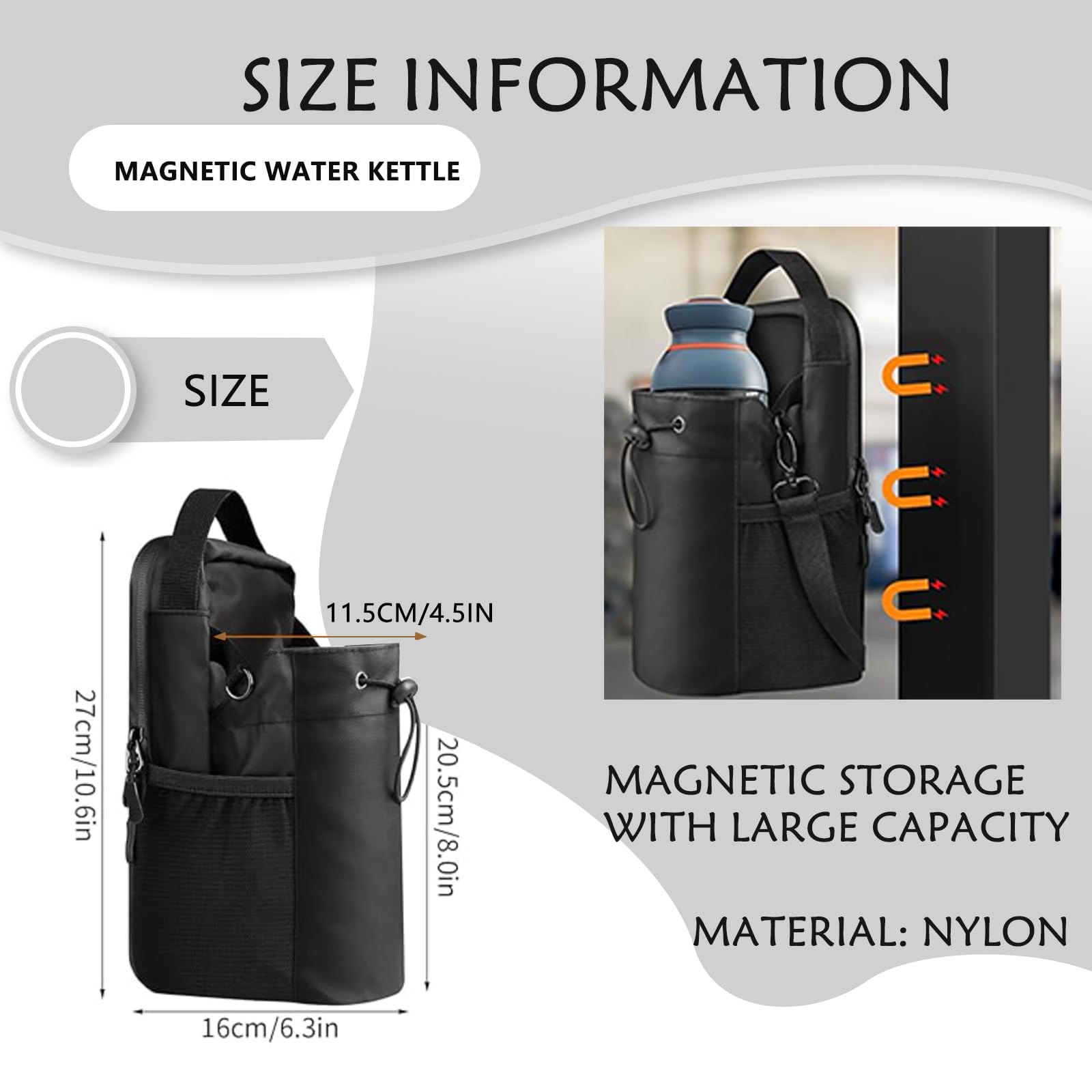 Bolsa magnética para botella de agua 1,5 L para gimnasio, deporte, con correa ajustable