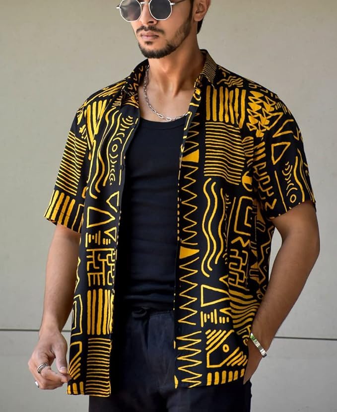 Image of Men's Striped Slim Fit Half Sleeves Stratchable Printed Shirt