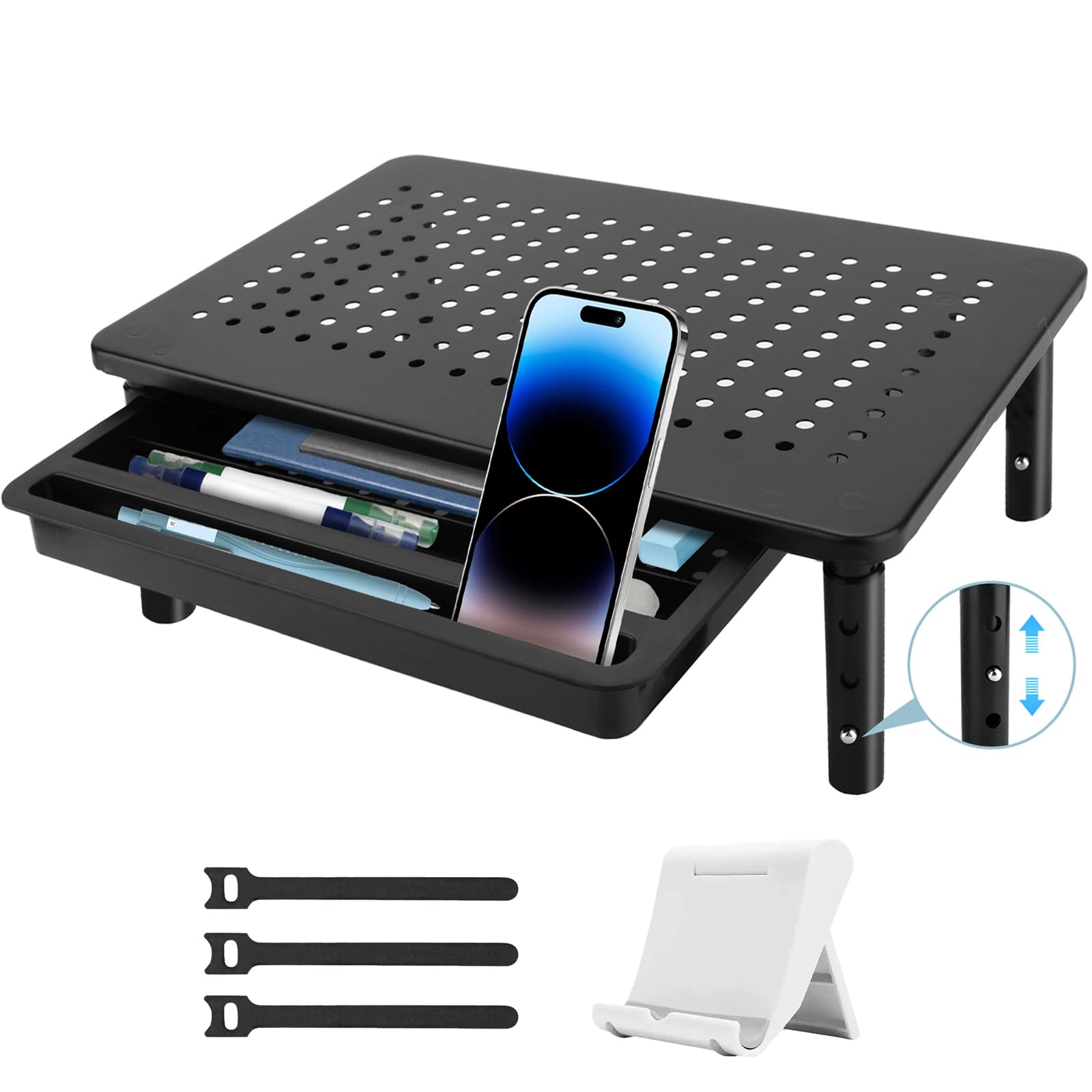 Soporte para Monitor,Soporte Monitor Escritorio,Portátil con Cajón,Elevador de Monitor para PC Escitorio,Ordenador Portátiles,Impresoras,Elevador Monitor de Metal Capacidad hasta 30kg