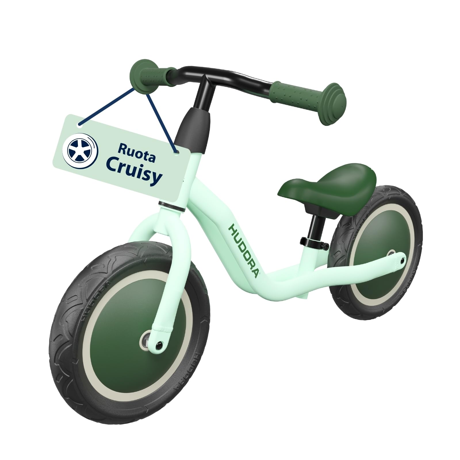 Hudora Bicicletta Cruisy in mint - Bicicletta senza pedali da 15 mesi - Bicicletta leggera con sellino regolabile - Bicicletta per bambini da 78-100 cm - Bici robusta per bambini