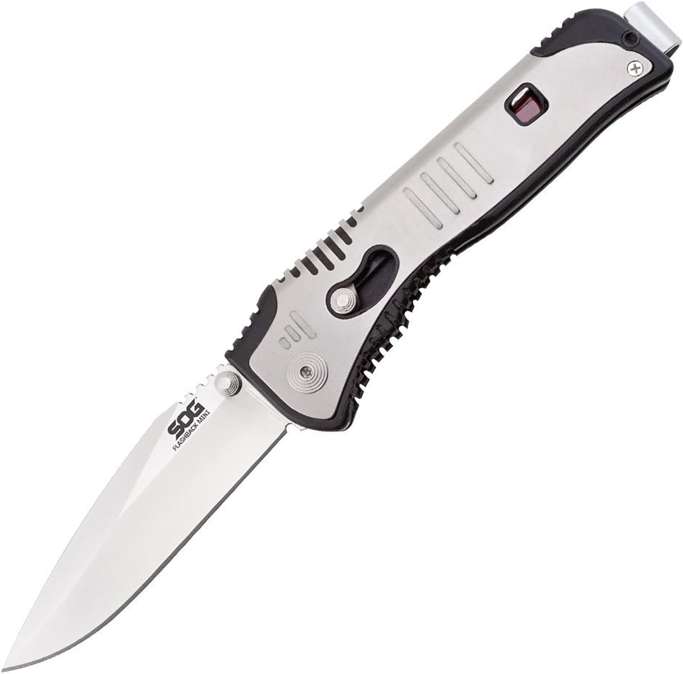 SOG FlashBack Mini Assisted Folding Knife SAT101-CP - Satin Polished 3" Blade, GRN & Stainless Steel Handle