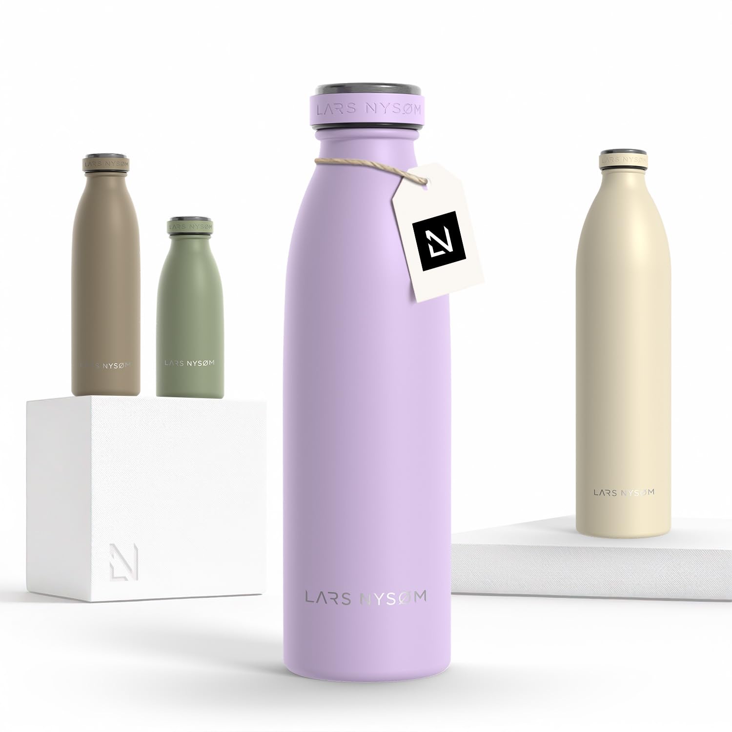 LARS NYSØM Stainless Steel Insulated Water Bottle 12oz 17oz 25oz 34oz 51oz | Insulated Thermo Flask for Hot and Cold Beverages | Leakproof Drinking