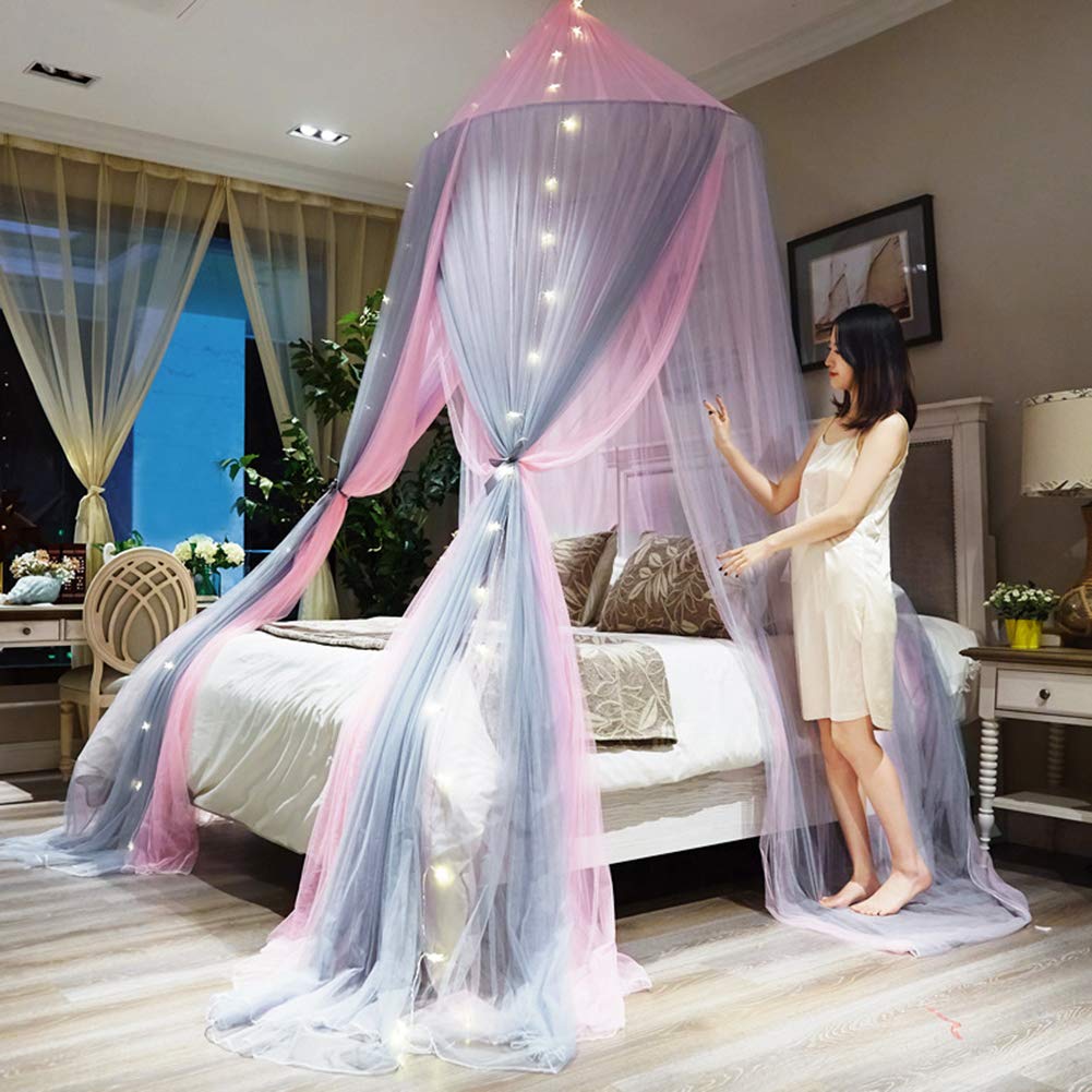 Mosquitero para Camas Universal, Suave Y Cómodo, Anti-Insectos Mosquitero de Dosel Cobertura Completa Adecuado para Camas Individuales Y Dobles Pink gris(Altura:2.7M)
