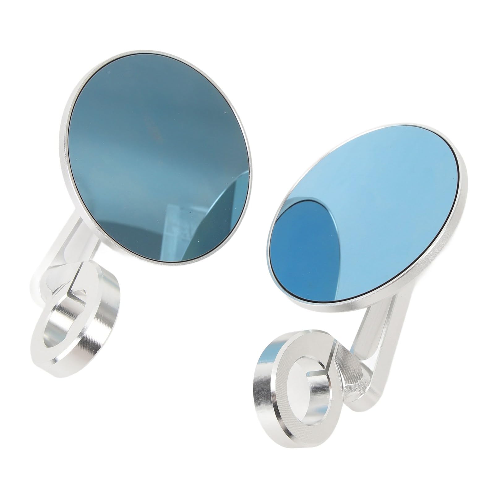 Cryfokt Round Anti Glare Blue Rearview Motorcycle Bar End Mirrors for M8 M10 Mirror Holders, Durable Aluminum Alloy Material for CB1000R, CB1300, Hornat (Electroplated Silver)