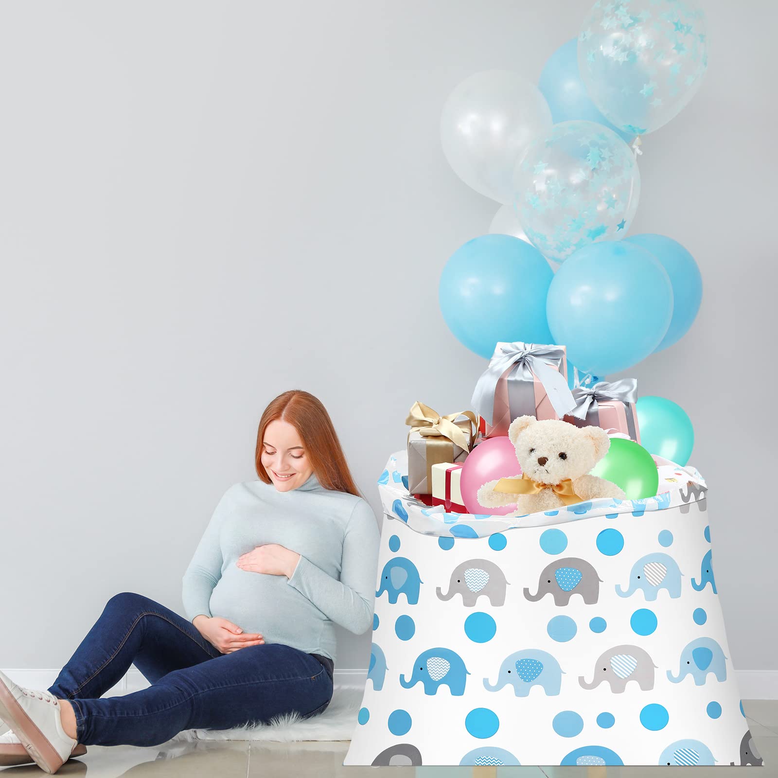 Zonon 3 Pcs 56'' XL Extra Large Baby Shower Bag Blue Elephant Giant Oversized Holiday Plastic Gift Bags Jumbo Huge Storage Wrapping for Birthday Present Holiday Party Favors Gift Wrap(Blue)