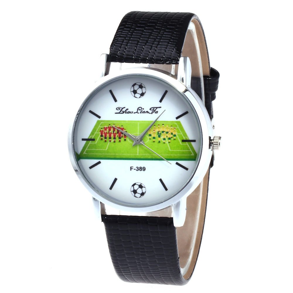 OUNAOUNA Quartz Watch, F-389 Fashion Watches Quartz Luxury Leather Wrist Watch British Style with Football Player Pattern for FIFA World Cup