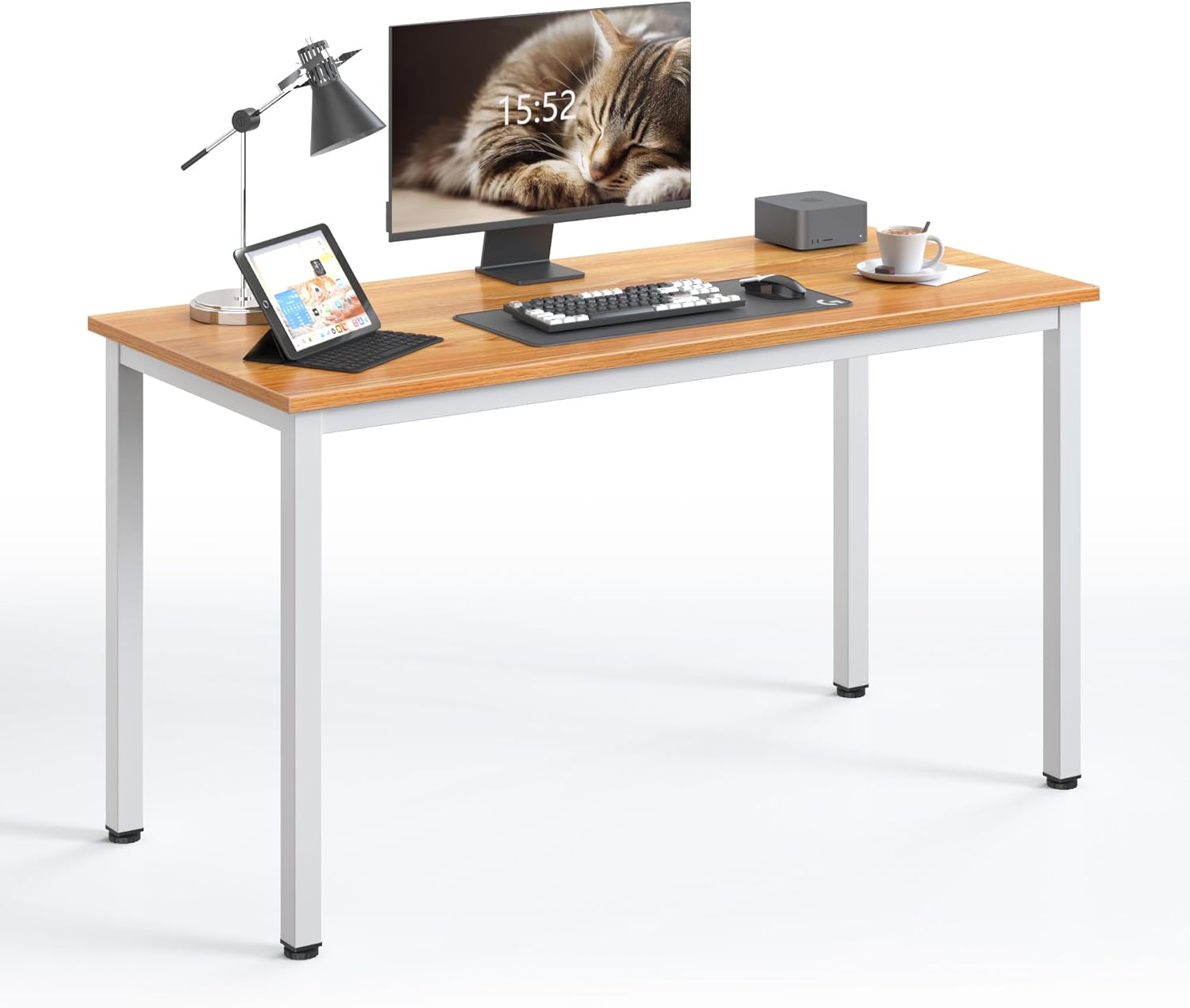 Computer Desk,55.1 inches Office Desk & Workstations for Home Office, Gaming Desk Computer Table,Modern Simple Style Laptop Table, Teak & White