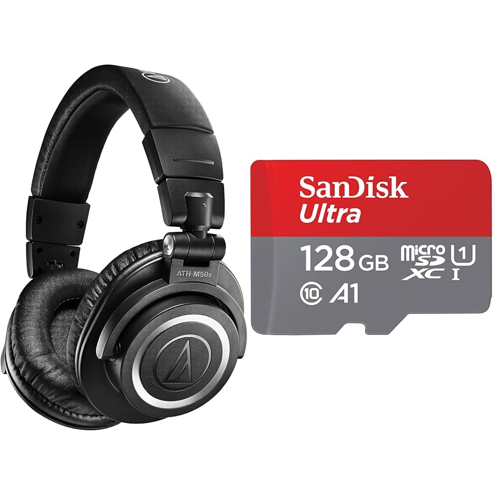 Audio-Technica M50xBT2 Kabelloser Kopfhörer Schwarz & SanDisk Ultra Android microSDXC UHS-I Speicherkarte 128 GB + Adapter