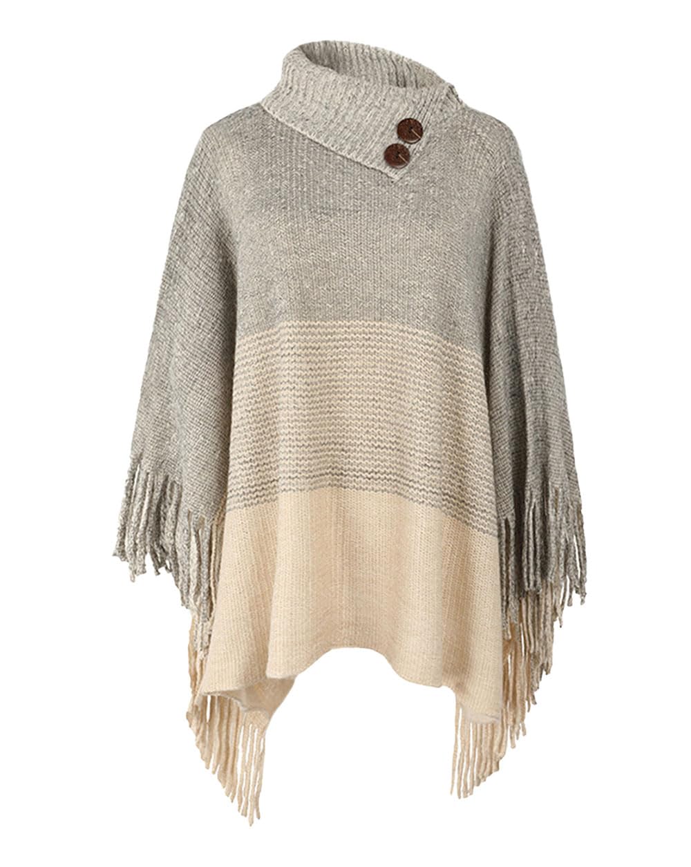 JFAN Poncho Donna Invernale Mantella Donna Poncio Invernali Caldo Elegante con Frange a Collo Alto con Maniche Bottoni