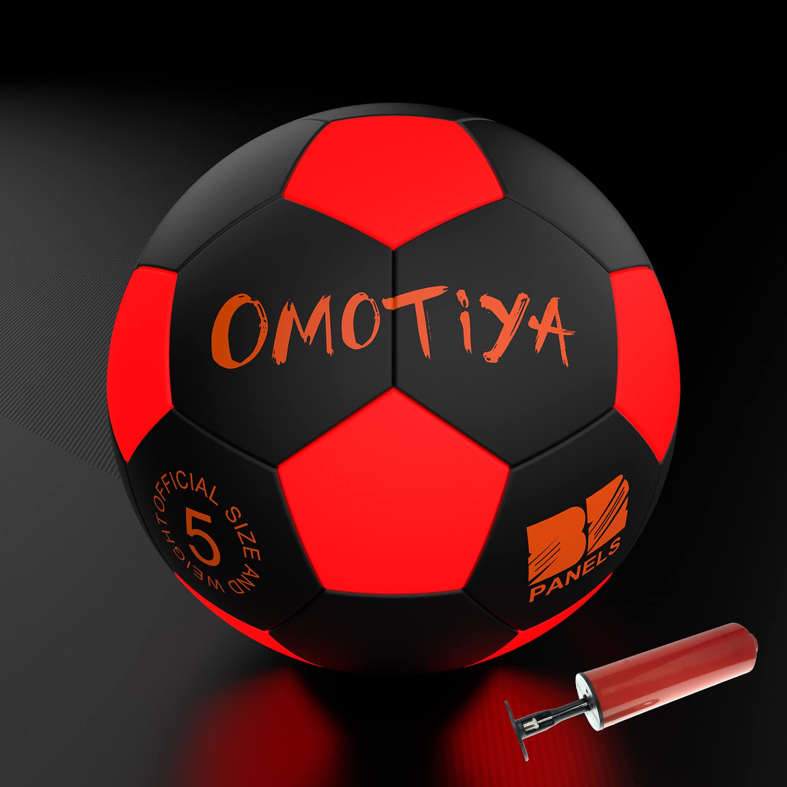 OMOTIYAGlow in The Dark Soccer Ball Size 5, LED Light Up Soccer Ball, Indoor Outdoor Glow Soccer Ball for Kids, Juniors, Adults with Pre-Installed Batteries, Pump
