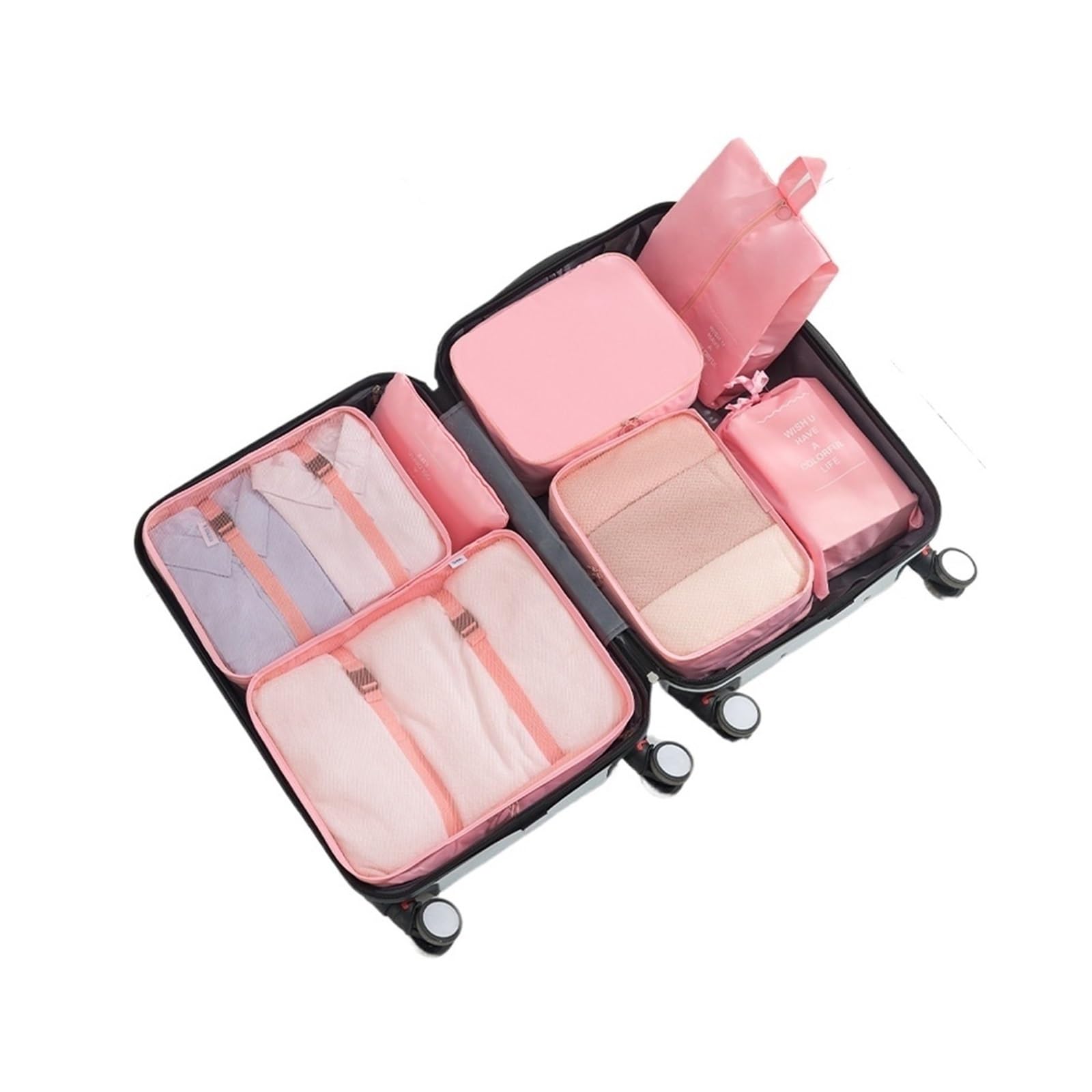 BHOUTY 7-piece Set Travel Bag Organizer Clothes Luggage Blanket Shoes Organizers Suitcase Pouch Packing Cubes(Pink)