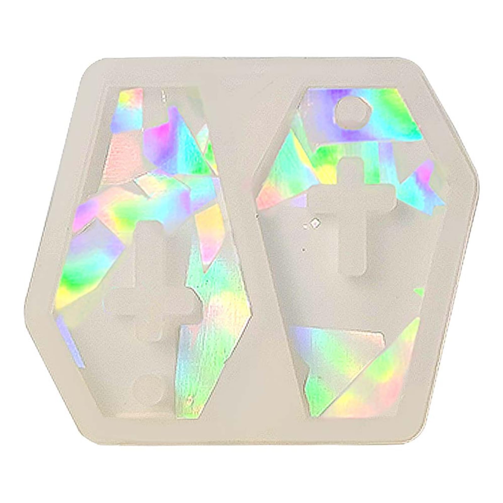 MUUYYI Holographic Resin Silicone Mold Hexagonal Cross Earring Keychain Pendant Mould Light and Shadow Crystal Epoxy Molds