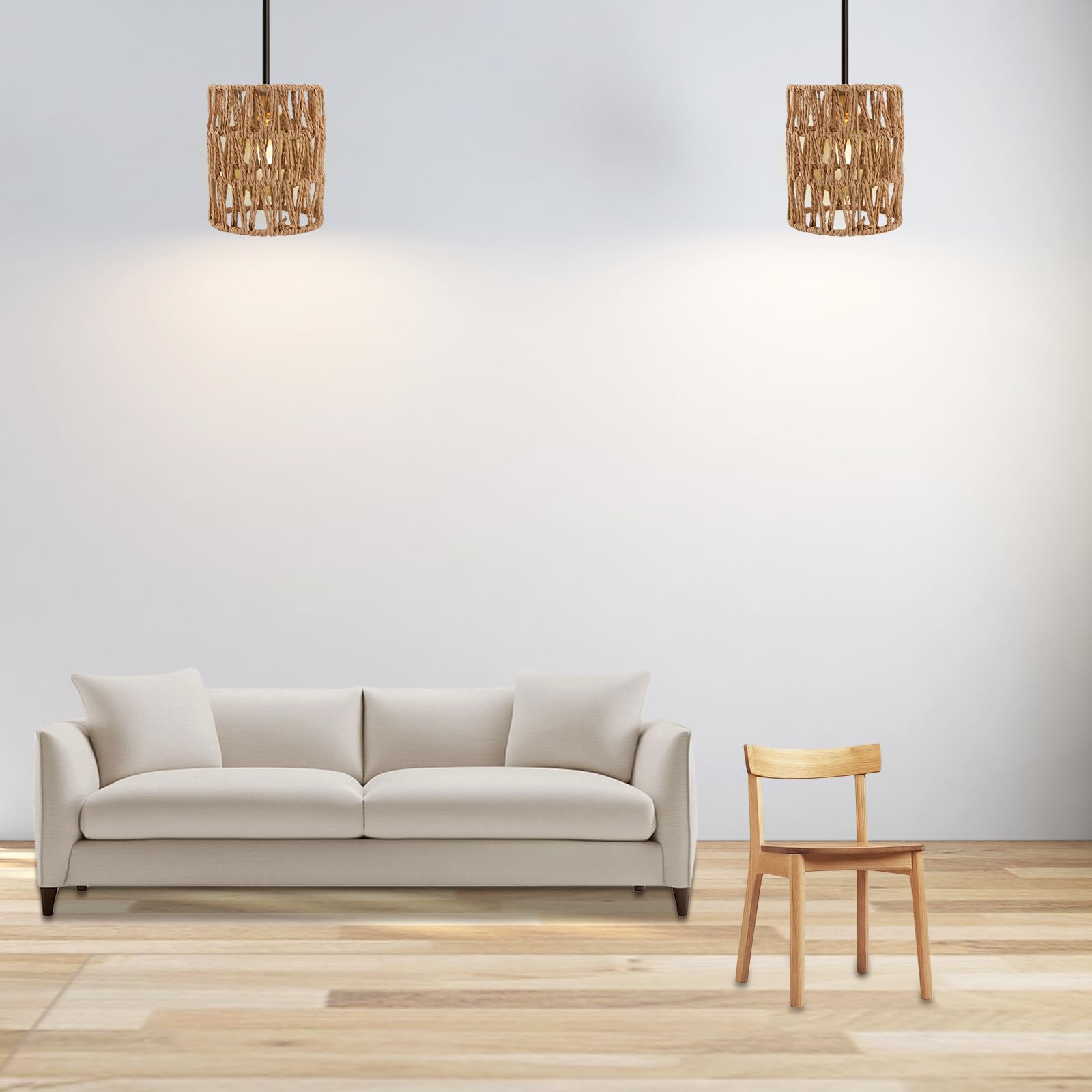 AKOLAFE 6 Stück Lampenschirm Hängelampe Boho 12x12x15cm Lampenschirm Rattan Papierlampenschirm Ersatzschirm Zubehör für Stehlampe, Tischlampe, Pendelleuchten, Hängelampenschirme
