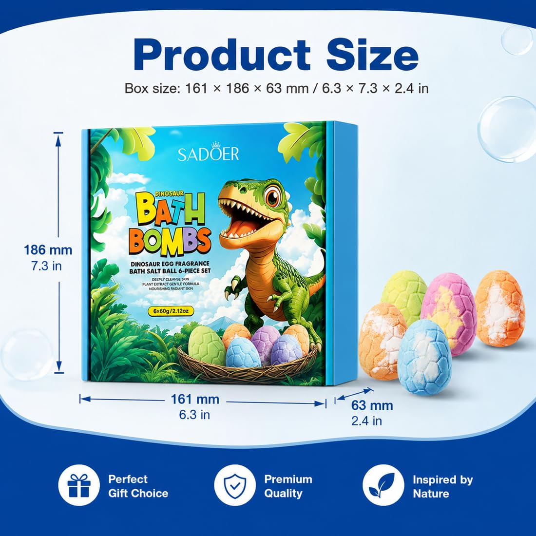 Set 6 Bath Bomb a Forma di Uovo di Dinosauro, Bombe da Bagno con Giocattoli a Sorpresa, Profumi Vari per Bagno e Pulizia