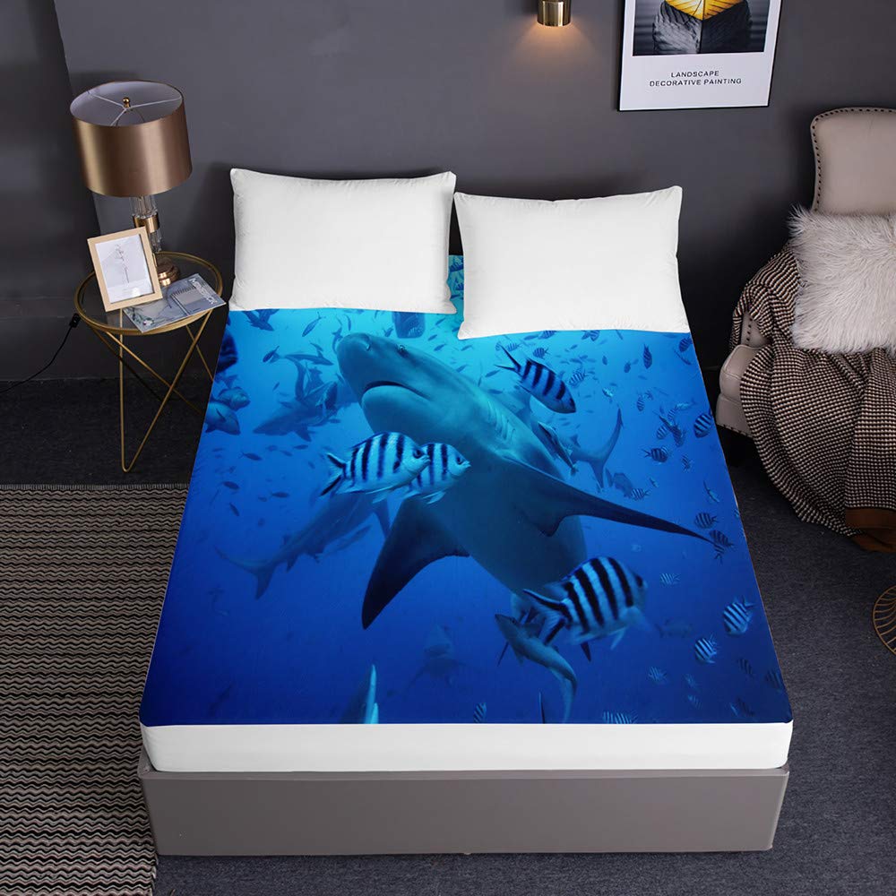 Drap housse requin pour chambre d'enfant et ado, lit douillet 150x200x30cm