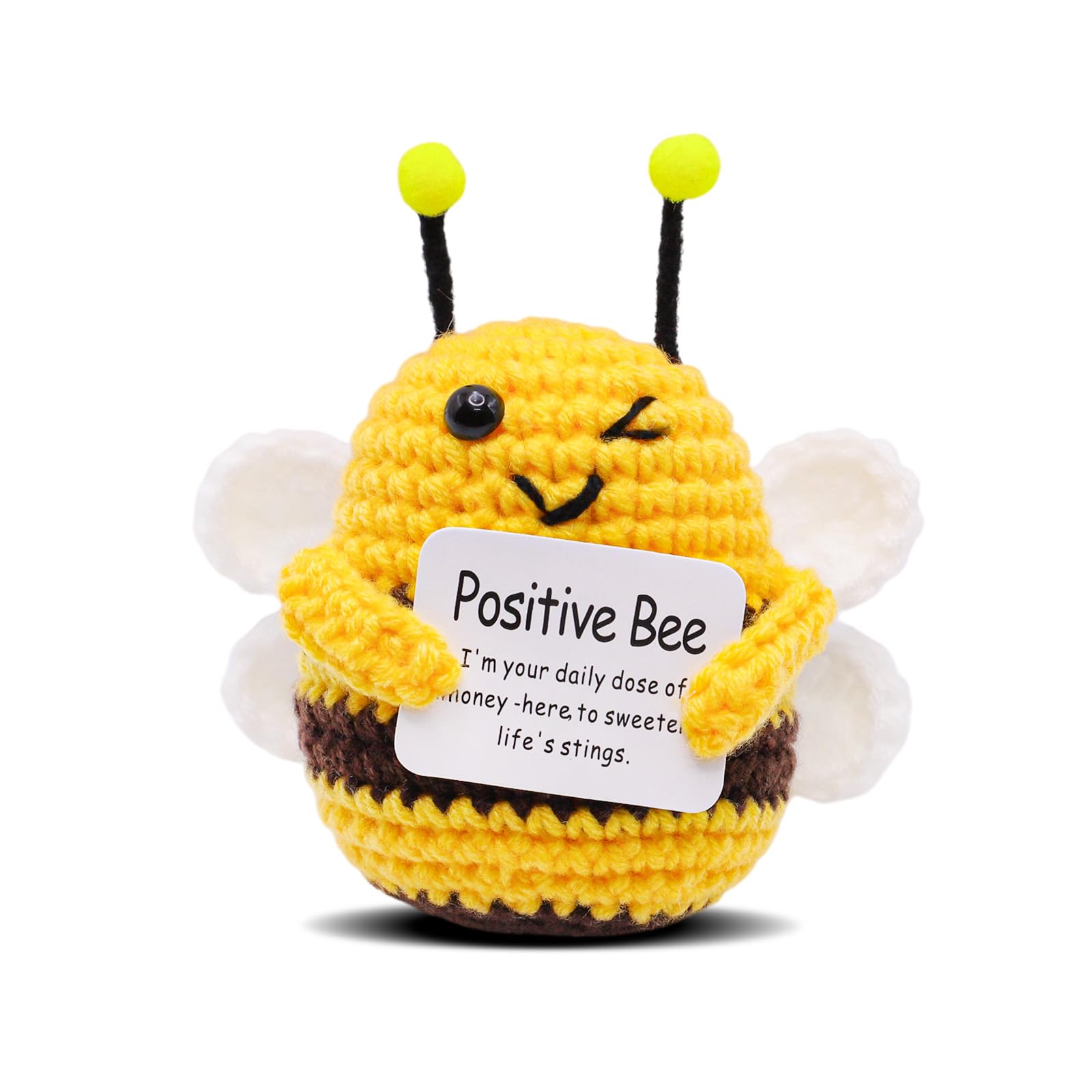 Inspirational Crochet Positive Bee - Handmade Emotional Support Encouragement Knitted,Soft Yellow Bee Crochet with Card,Unique Cute Thank You Presents for Friends, Colleagues,Parties, Birthdays