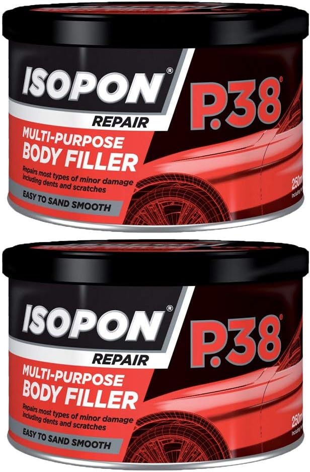 isopon CASEIER 2 x U Pol Davids P38 Easy Sand Car Body Filler Repair Dents Scratches, Multi-Purpose Easy Sand Polyester Body Filler