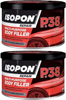 2 x U Pol Davids Isopon P38 Easy Sand Car Body Filler Repair Dents Scratches, Multi-Purpose Easy Sand Polyester Body Filler