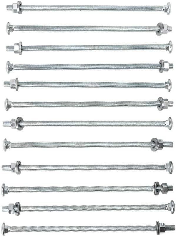 3/8-inch x 14-inch Threaded Carriage Bolts with Nuts and Washers - 12 Per Pack