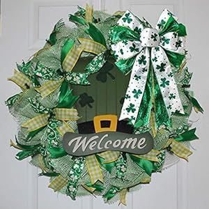 Stpatricksdaywreathbowstpatricksdaydecorationsshamrockclovergreenbowwreathbowholidaybowsforfrontdoorwreathdecorationstreetopperbowirishpartysupplies Urban Country Home Decor St patricks day wreath bow st patrick s day decorations shamrock clover green bow wreath bow holiday bows for front door wreath decorations tree topper bow irish party supplies urban country home decor