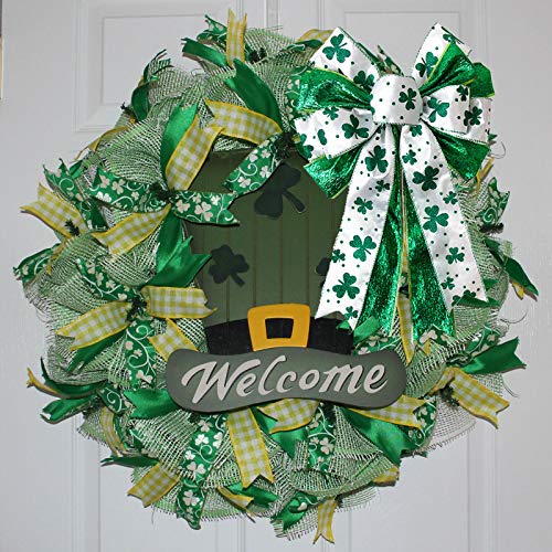 Stpatricksdaywreathbowstpatricksdaydecorationsshamrockclovergreenbowwreathbowholidaybowsforfrontdoorwreathdecorationstreetopperbowirishpartysupplies Urban Country Home Decor St patricks day wreath bow st patrick s day decorations shamrock clover green bow wreath bow holiday bows for front door wreath decorations tree topper bow irish party supplies urban country home decor
