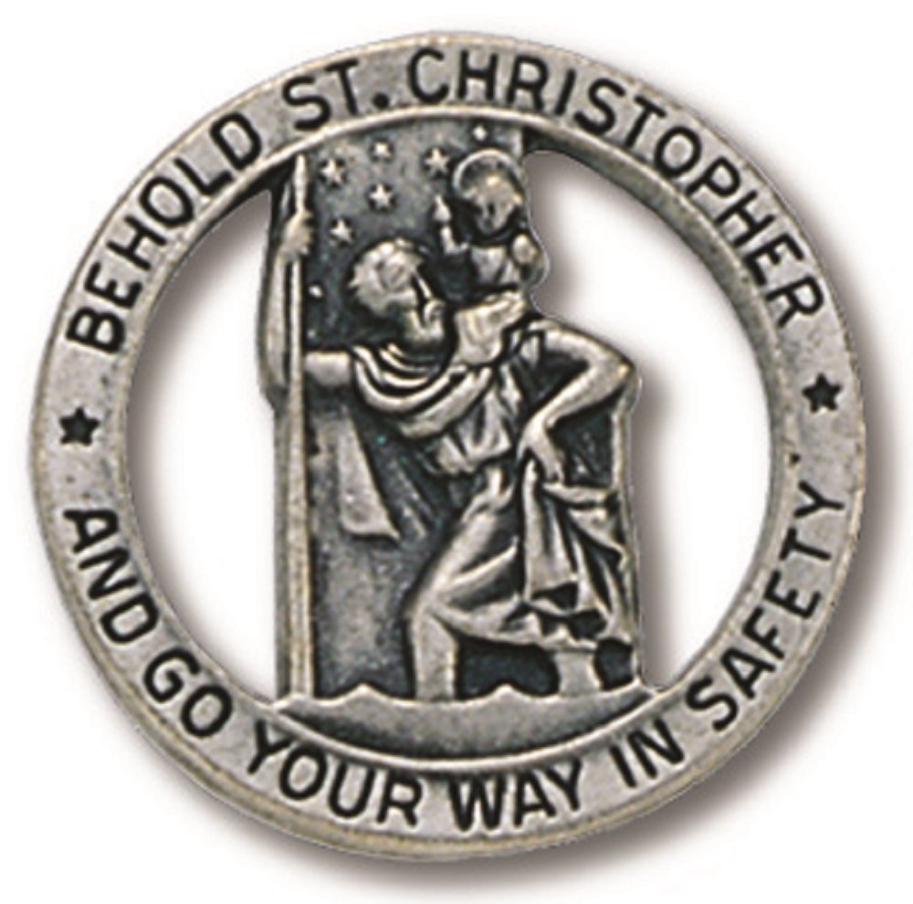 H. J. Sherman Round Saint St Christopher Go Your Way in Safety Protection Visor Clip 1 1/4 Inch (Dia)