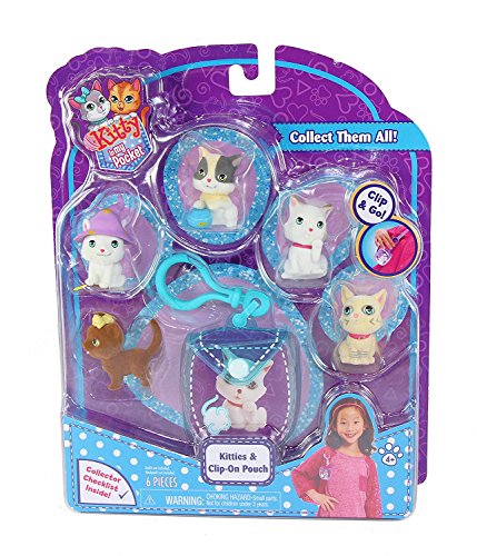 Kitty In My Pocket Kitties & Blue Clip On Pouch - 5 Kitties Included