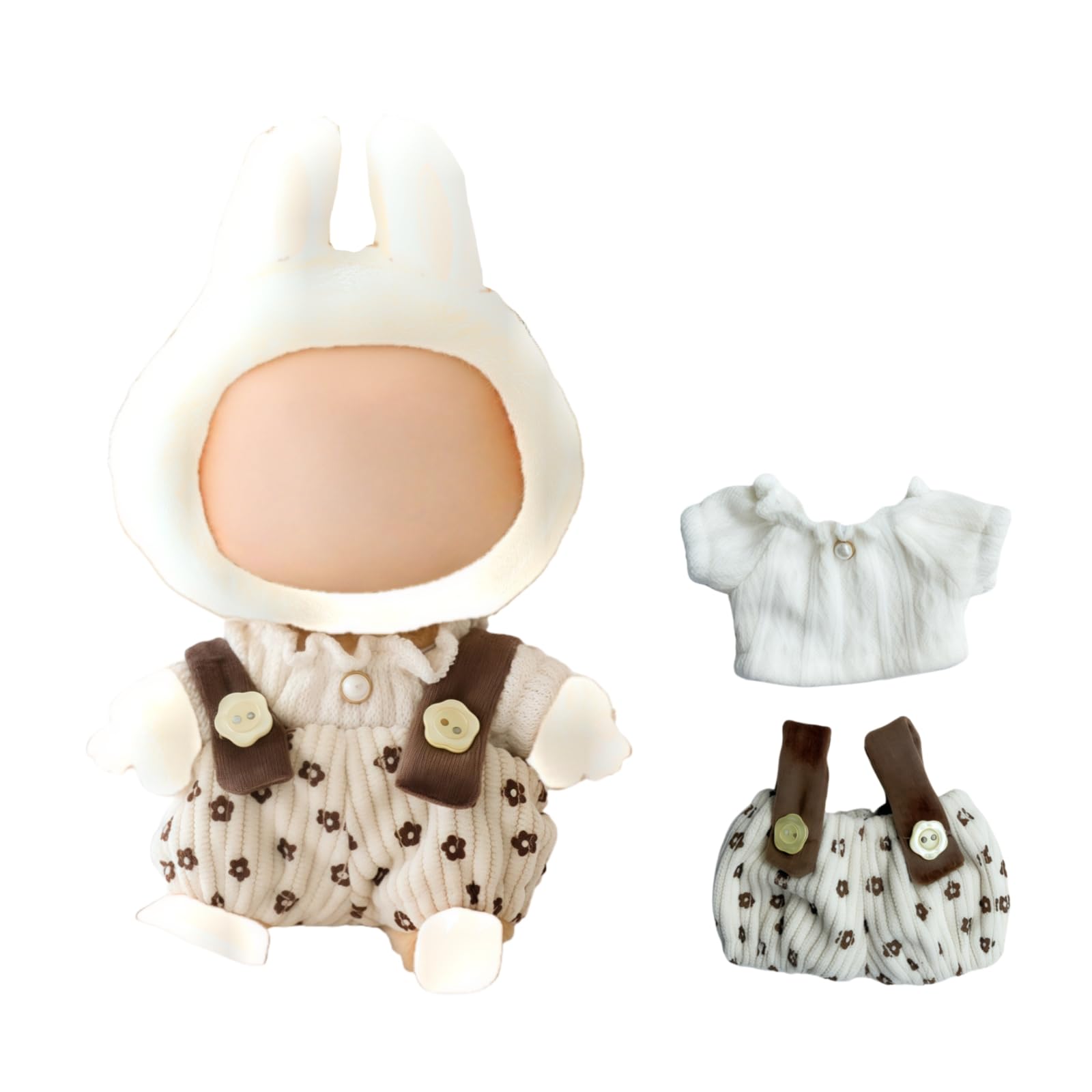 Clothes for Lu bubu 17cm Dolls Accessories(No Doll), Cute Outfit Set 2 Pieces Bib Pants for 17cm Doll Suit, Stylish Dress Up Overalls Doll Clothing