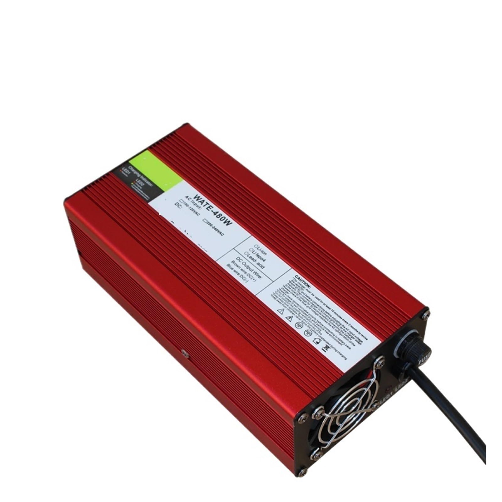 Cargador de Litio Lifepo4-cell Corriente Cargador de batería de Iones de Litio de 54,6 V y 8 A, 13 s, 48 ​​V, Salida con Ventilador de refrigeración, Carcasa de Aluminio Rojo(3P GX16,E+U)