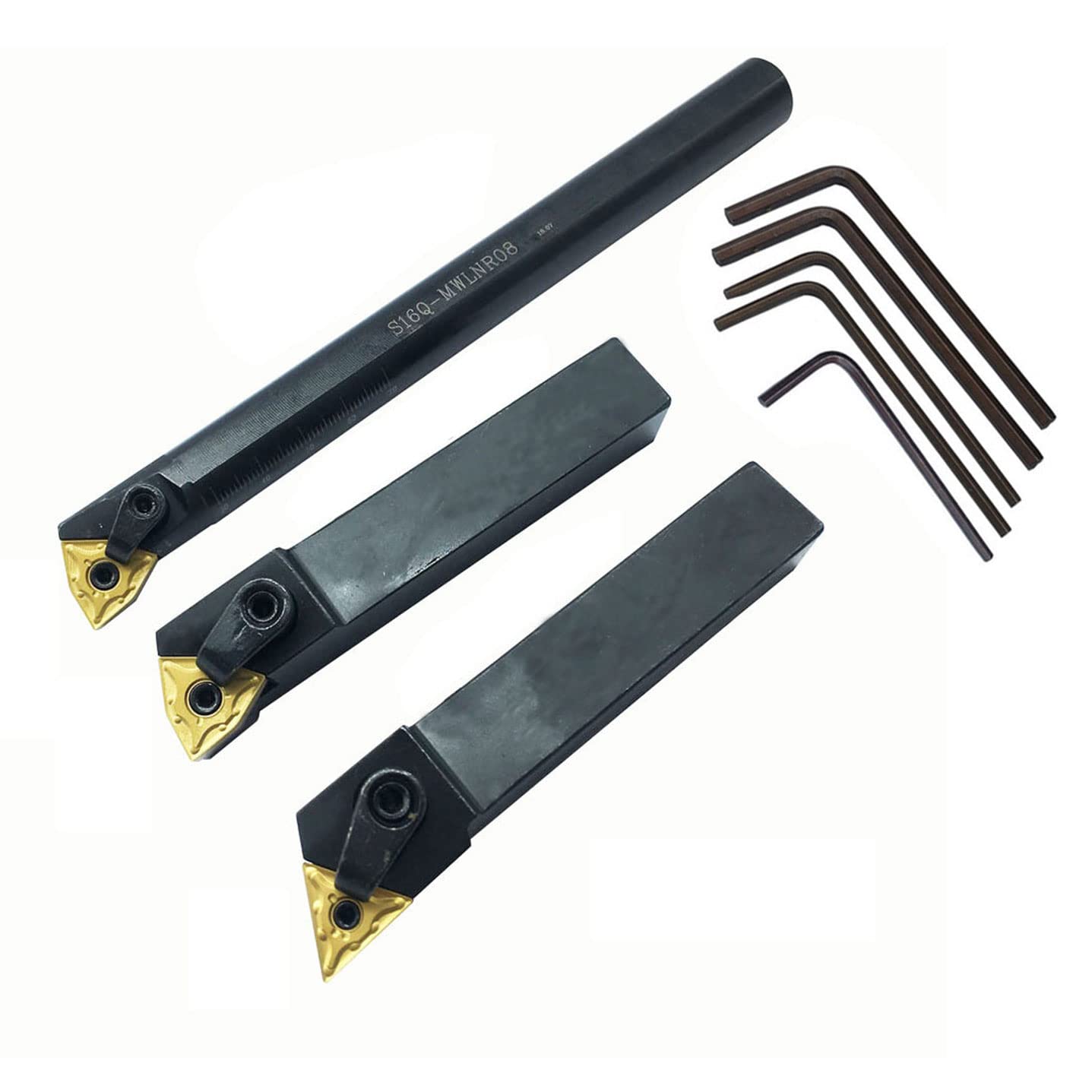 3PCS 5/8" CNC Lathe Excircle Indexable Carbide Turning Tool Holder Bit Set MTJNR1616H16 + MWLNR1616H08 +S16Q-MWLNR08 with TNMG331 WNMG431 Carbide Turning Inserts