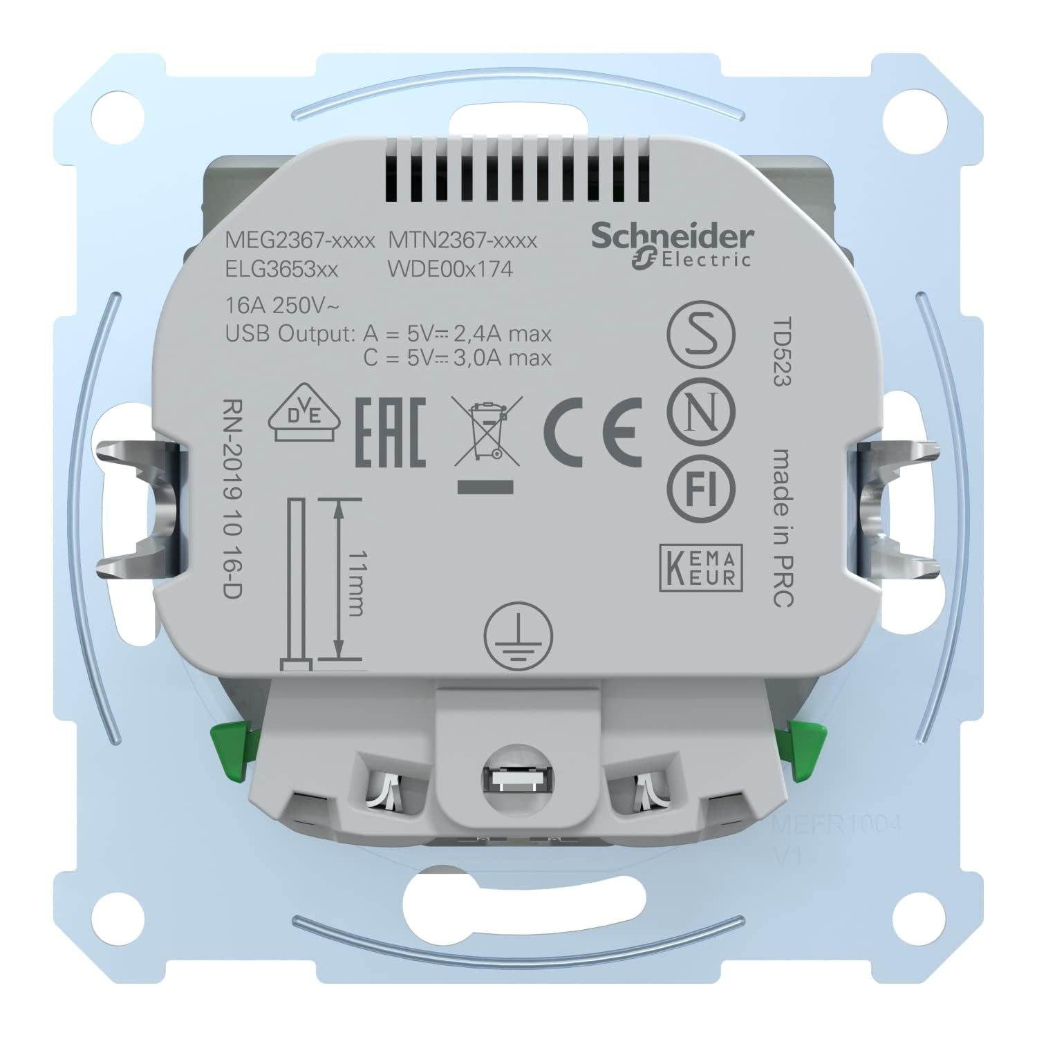 Schneider Electric Merten MEG2367-0325 gniazdo wtykowe USB Schuko, typ USB A+C, system M, podtynkowe, aktywna biel, numer artykułu