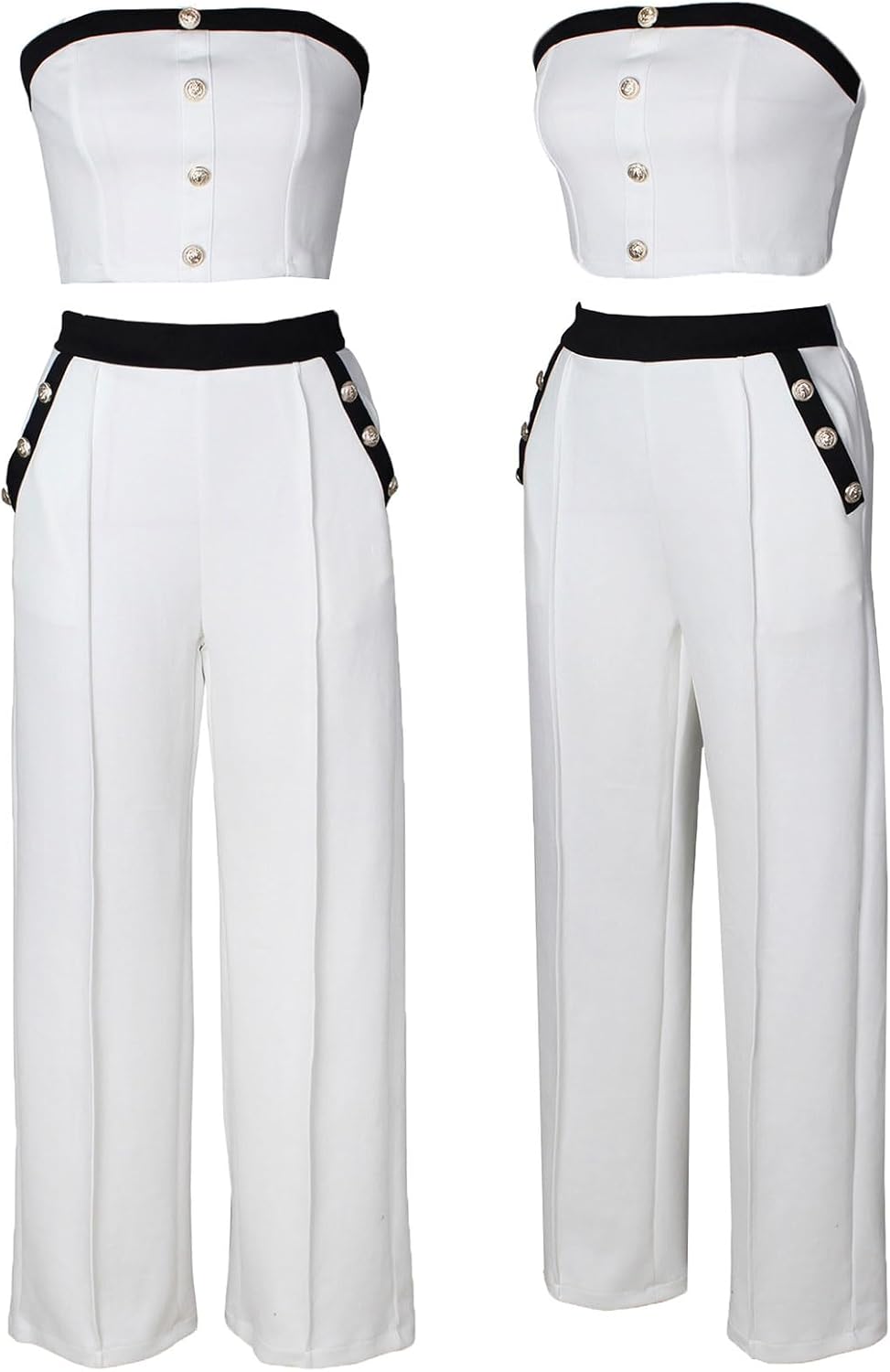 KANSOON Two Piece Outfits for Women Strapless Top and High Waist Wide Leg Pants Vacation Going Out Set - Image 7