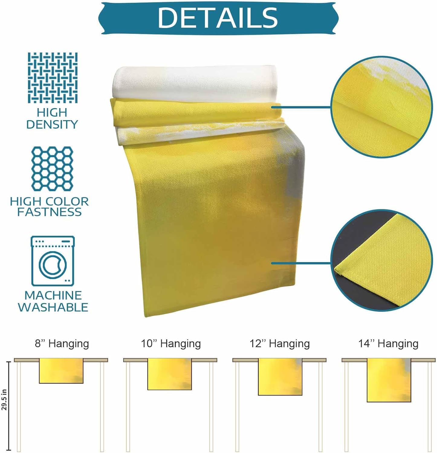 Yellow Gray Table Runners 120 Inches Long Modern Abstract Art Table Runner for Family Dinner/Wedding/Outdoor Indoor Party, Cotton-Polyester Blend Dresser Scarf Table Decorations