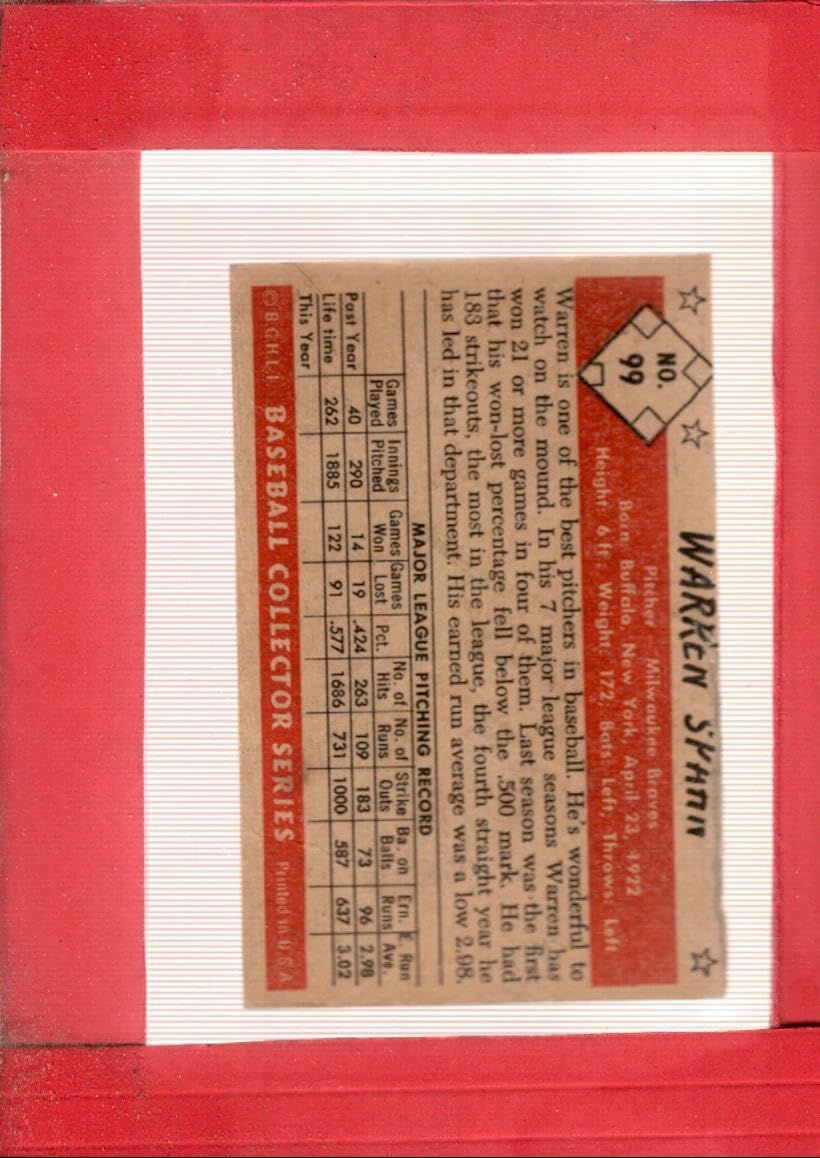 1953 Bowman Color #99 Warren Spahn P Poor Milwaukee Braves Baseball