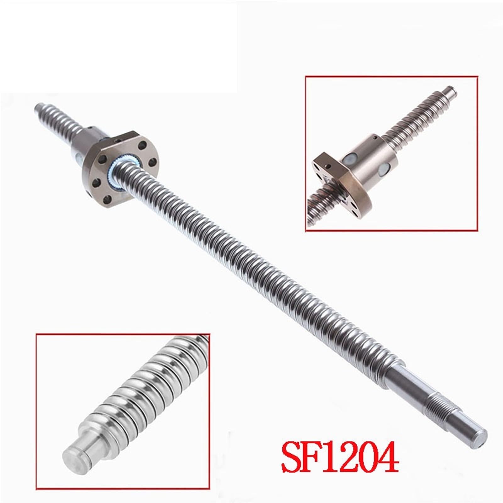 Śruba kulowa C7 SFU1204, średnica 12 mm, skok 4 mm, ruch liniowy, gwint prawy, trzpień śruby z końcem BK10 BF 10 obrabiany na scenę (400 mm)