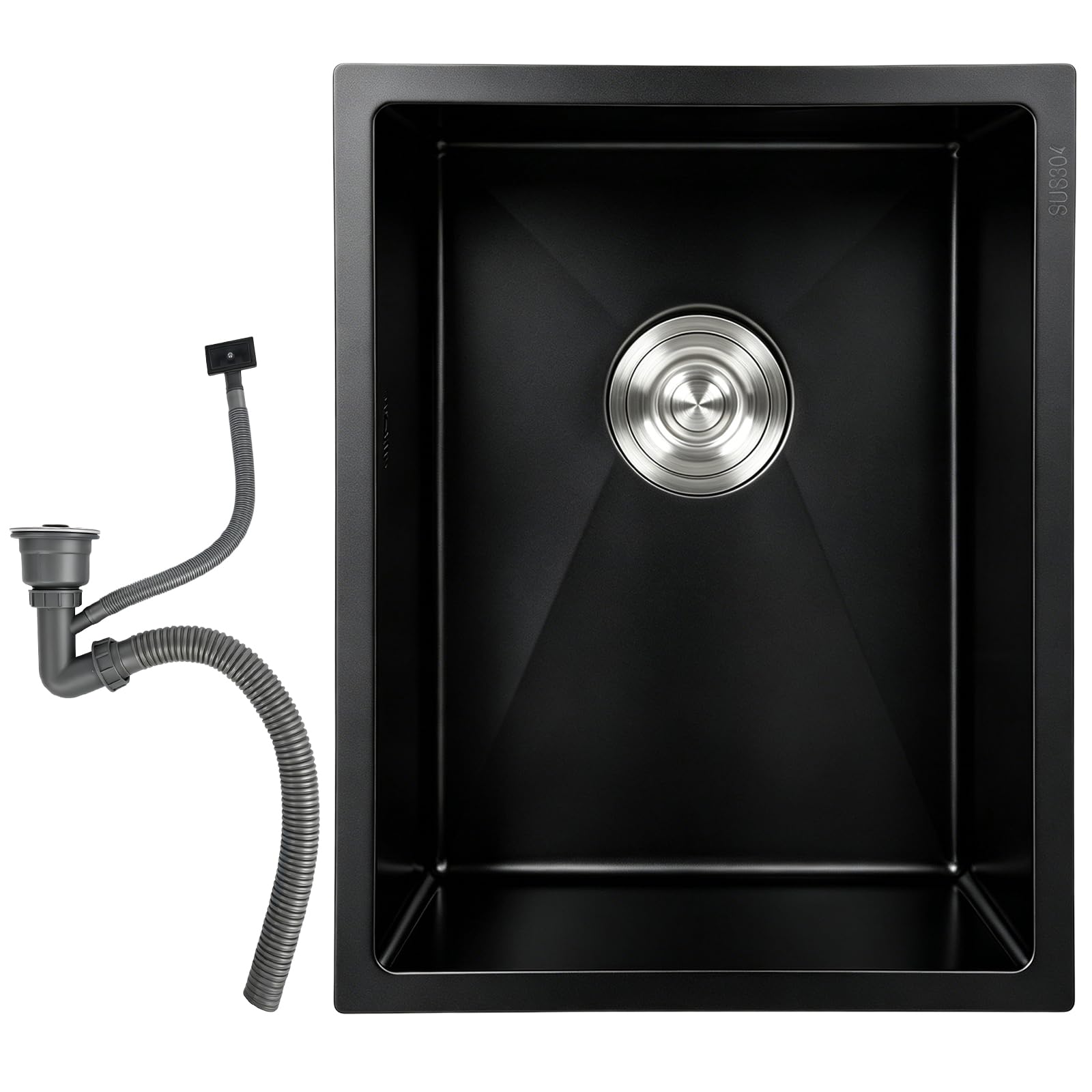 Black Sink 45x30cm Stainless Steel Kitchen Sink with Overflow, Top/Flush-Mount, for Kitchen, Bar, Campervan & Outdoor